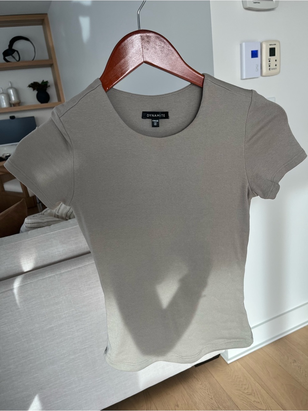 Dynamite Ribbed Short Sleeve Tee in Olive